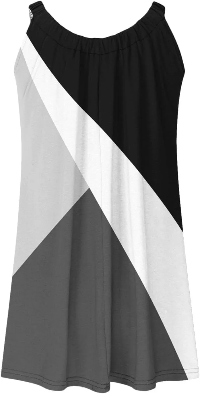 Mini Dresses for Women Summer Print Boho Swing Ruffle Beach Dresses Sleeveless Crewneck Casual Spaghetti Strap Dress
