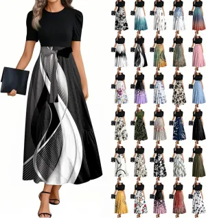 Modest Dresses for Women 2025 Summer Puff Short Sleeve Floral Church Dress Retro Boho Wedding Guest Dress with Belt