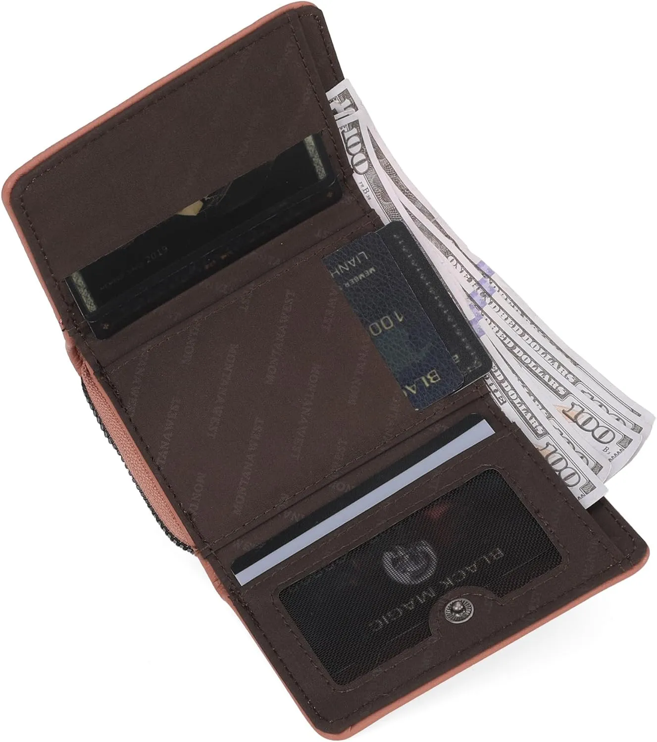 Montana West Women's Wallet Slim Trifold Card Holder RFID Blocking with Zipper Coin Pocket