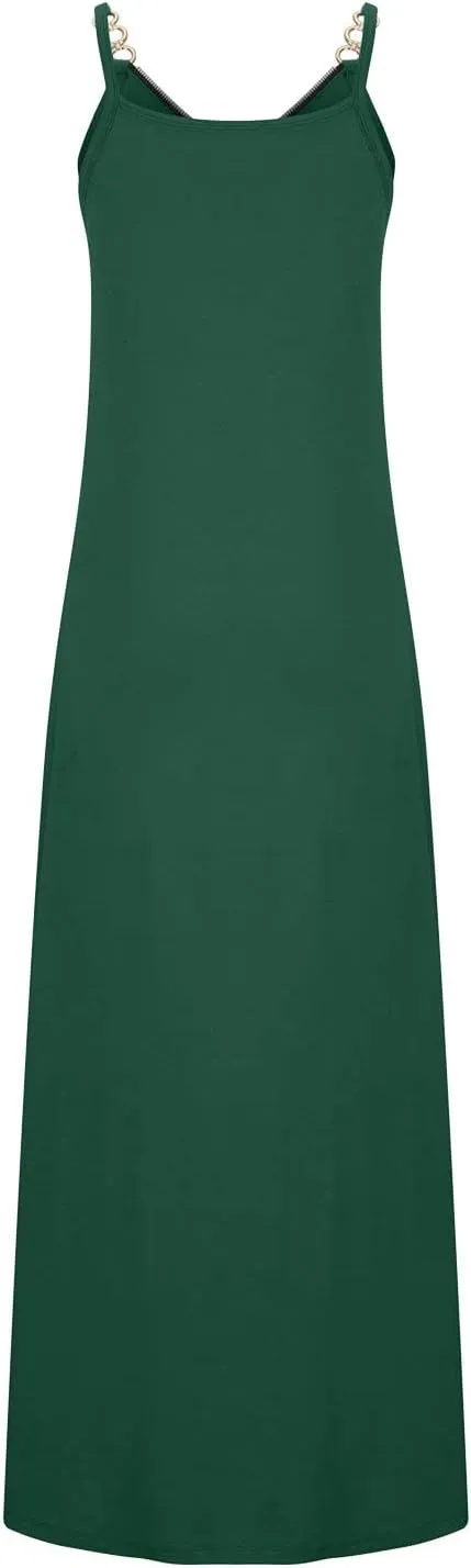 NaRHbrg Women's 2025 Summer Beach Dress Casual Sleeveless V Neck Spaghetti Strap Maxi Dresses Flowy Long Boho Sundress