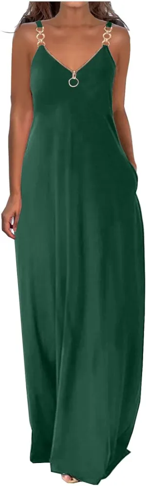 NaRHbrg Women's 2025 Summer Beach Dress Casual Sleeveless V Neck Spaghetti Strap Maxi Dresses Flowy Long Boho Sundress
