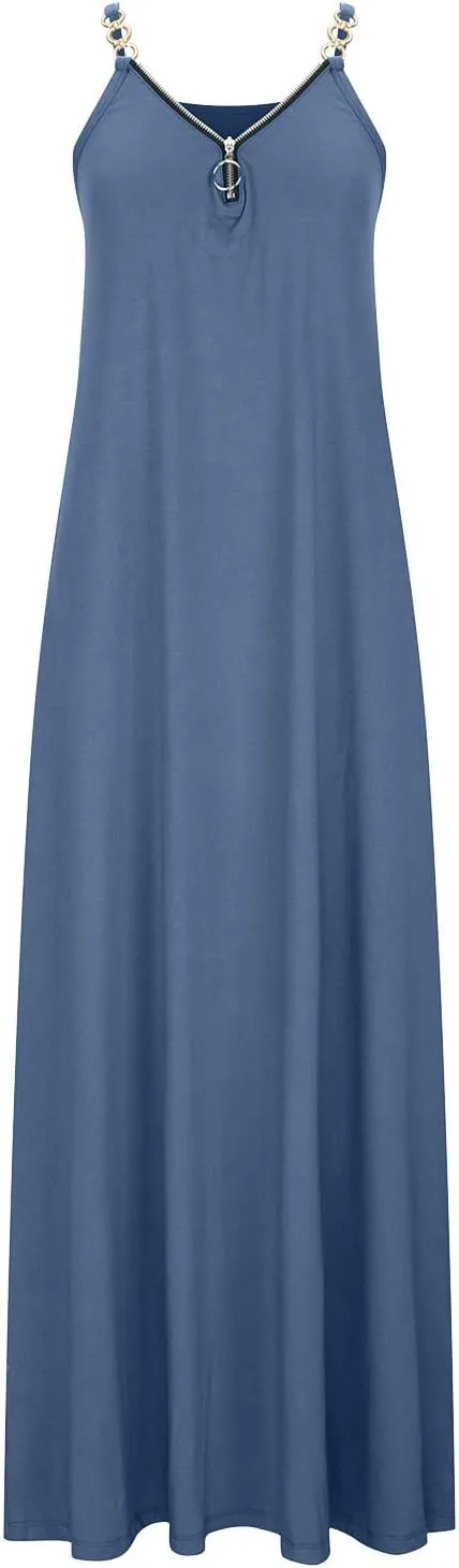 NaRHbrg Women's 2025 Summer Beach Dress Casual Sleeveless V Neck Spaghetti Strap Maxi Dresses Flowy Long Boho Sundress
