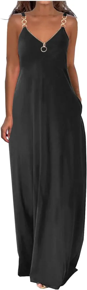 NaRHbrg Women's 2025 Summer Beach Dress Casual Sleeveless V Neck Spaghetti Strap Maxi Dresses Flowy Long Boho Sundress