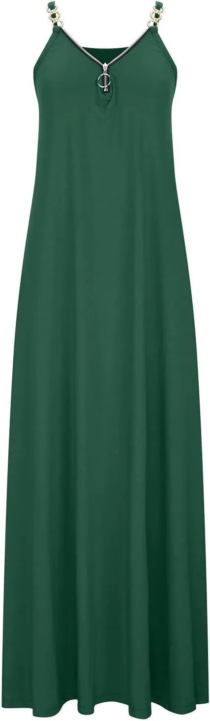NaRHbrg Women's 2025 Summer Beach Dress Casual Sleeveless V Neck Spaghetti Strap Maxi Dresses Flowy Long Boho Sundress