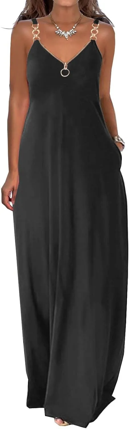NaRHbrg Women's 2025 Summer Beach Dress Casual Sleeveless V Neck Spaghetti Strap Maxi Dresses Flowy Long Boho Sundress