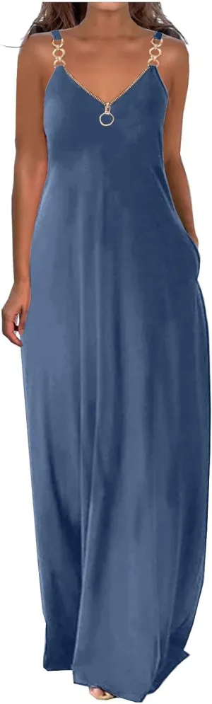NaRHbrg Women's 2025 Summer Beach Dress Casual Sleeveless V Neck Spaghetti Strap Maxi Dresses Flowy Long Boho Sundress