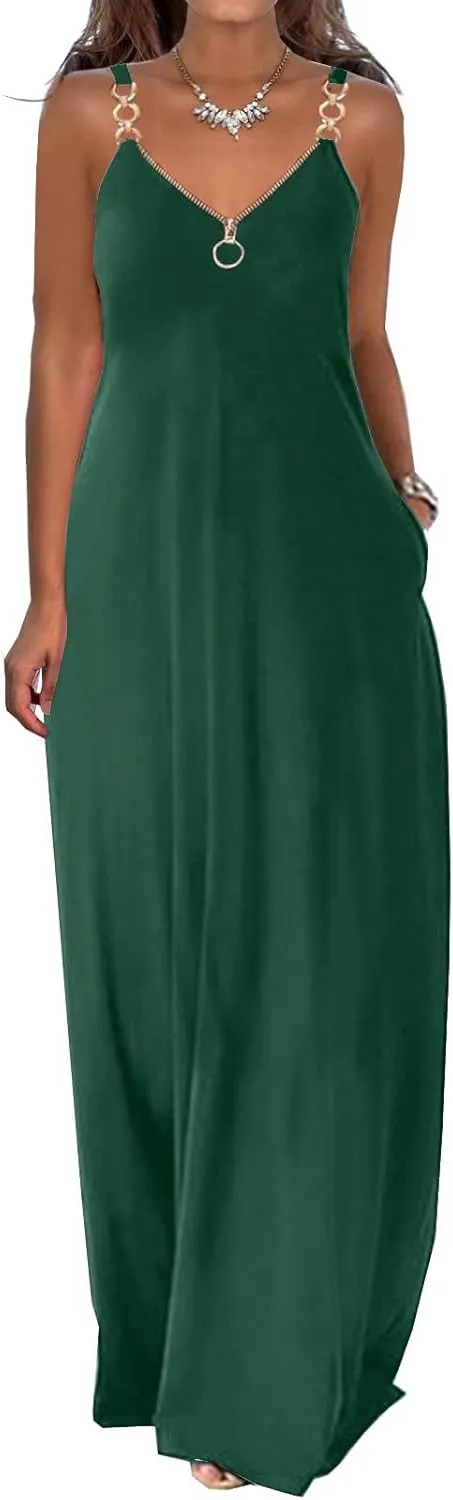 NaRHbrg Women's 2025 Summer Beach Dress Casual Sleeveless V Neck Spaghetti Strap Maxi Dresses Flowy Long Boho Sundress