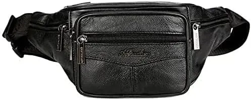 New Leather Waist Bag Men Fanny Pack Men Leather Pouch Men High Capacity Waterproof Hip Bag Black Belt Bag Big Kidney Bags Simple and Stylish