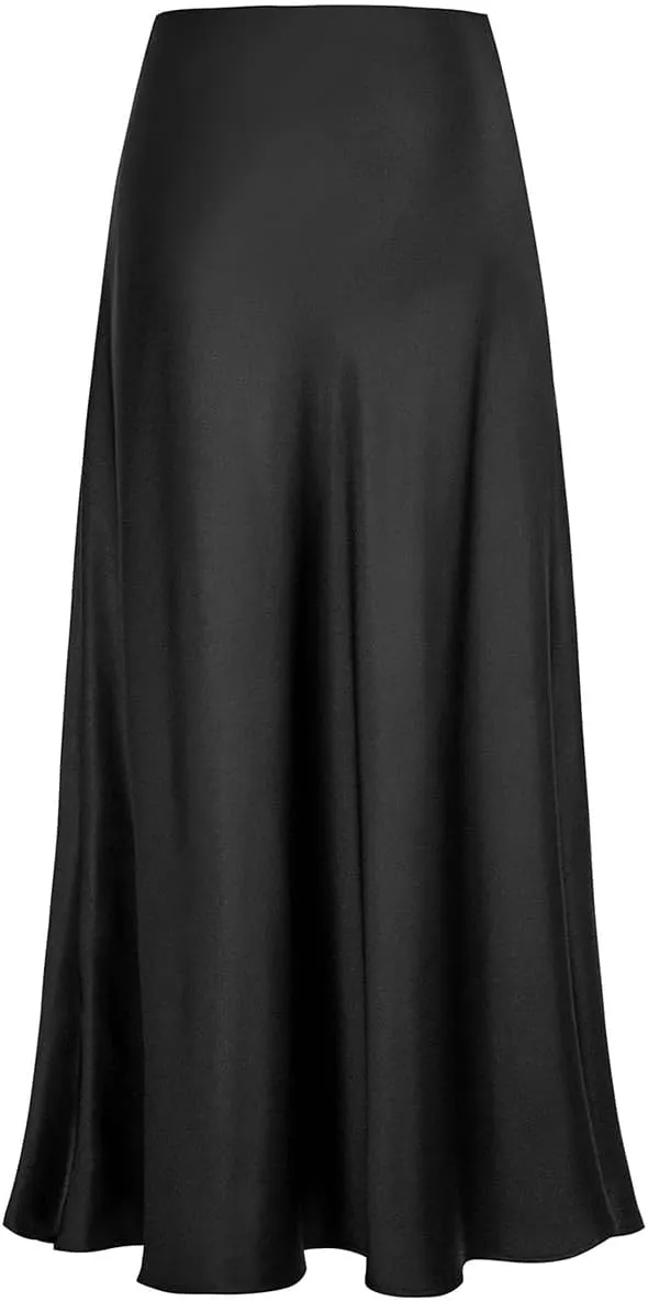 OBEEII Satin Skirts for Women High Waist Ruffle Mermaid Hem Silk Satin Maxi Skirt Cocktail Party Wedding Long Skirts