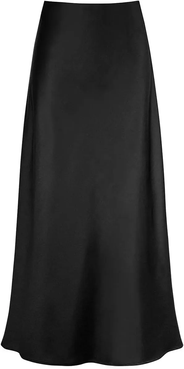 OBEEII Satin Skirts for Women High Waist Ruffle Mermaid Hem Silk Satin Maxi Skirt Cocktail Party Wedding Long Skirts