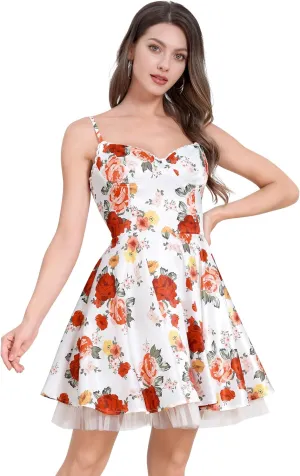 ODIZLI Women's Satin Short Corset Mini Short Dress Sleeveless Sweetheart Neckline Ruffle Party Dress Summer with Pockets