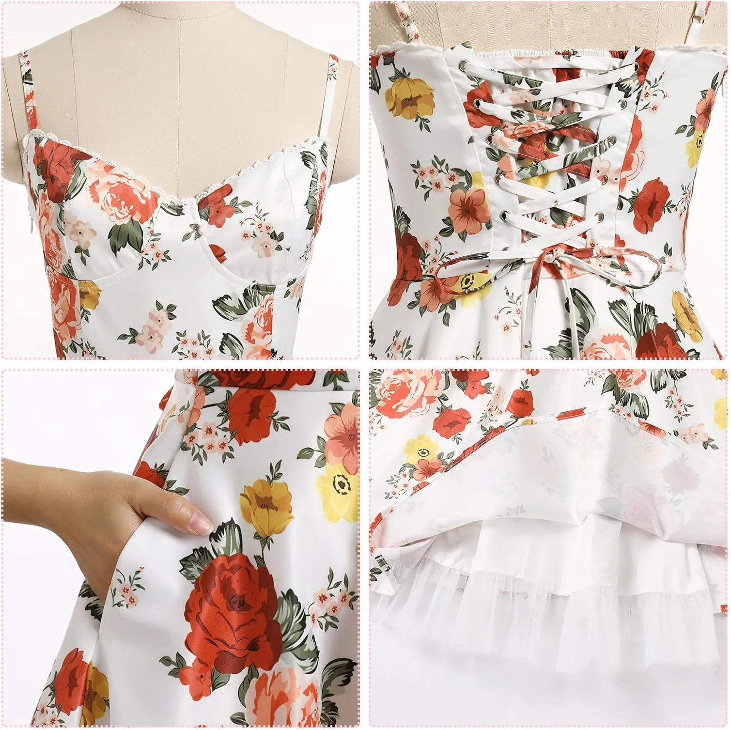 ODIZLI Women's Satin Short Corset Mini Short Dress Sleeveless Sweetheart Neckline Ruffle Party Dress Summer with Pockets