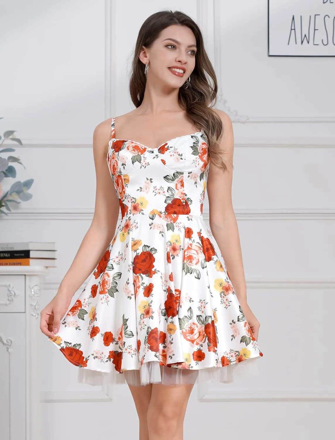 ODIZLI Women's Satin Short Corset Mini Short Dress Sleeveless Sweetheart Neckline Ruffle Party Dress Summer with Pockets