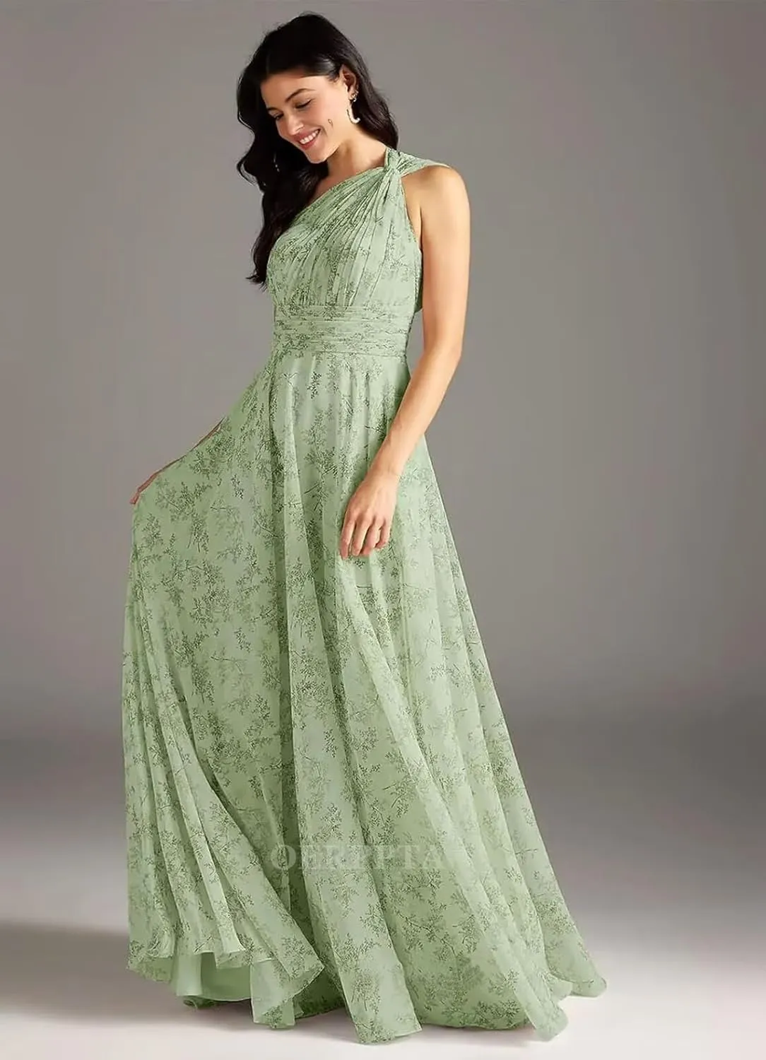 One Shoulder Bridesmaid Dresses for Women Pleated Chiffon Formal Dresses A-Line Long Evening Gowns with Pockets