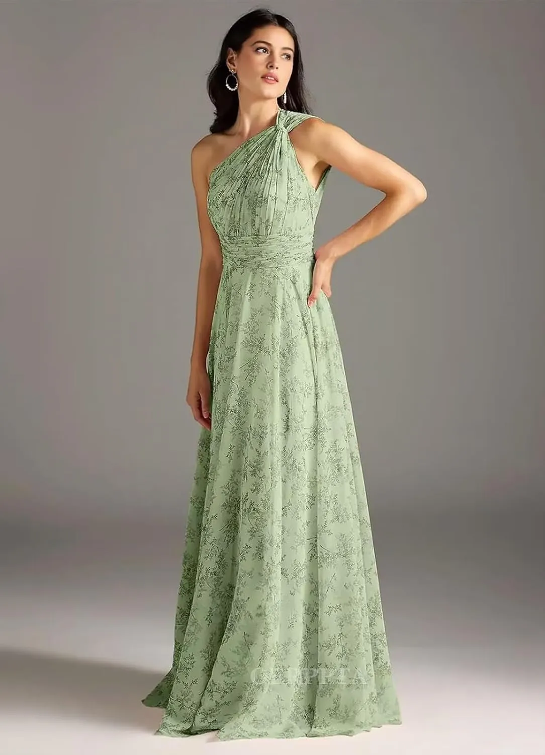 One Shoulder Bridesmaid Dresses for Women Pleated Chiffon Formal Dresses A-Line Long Evening Gowns with Pockets