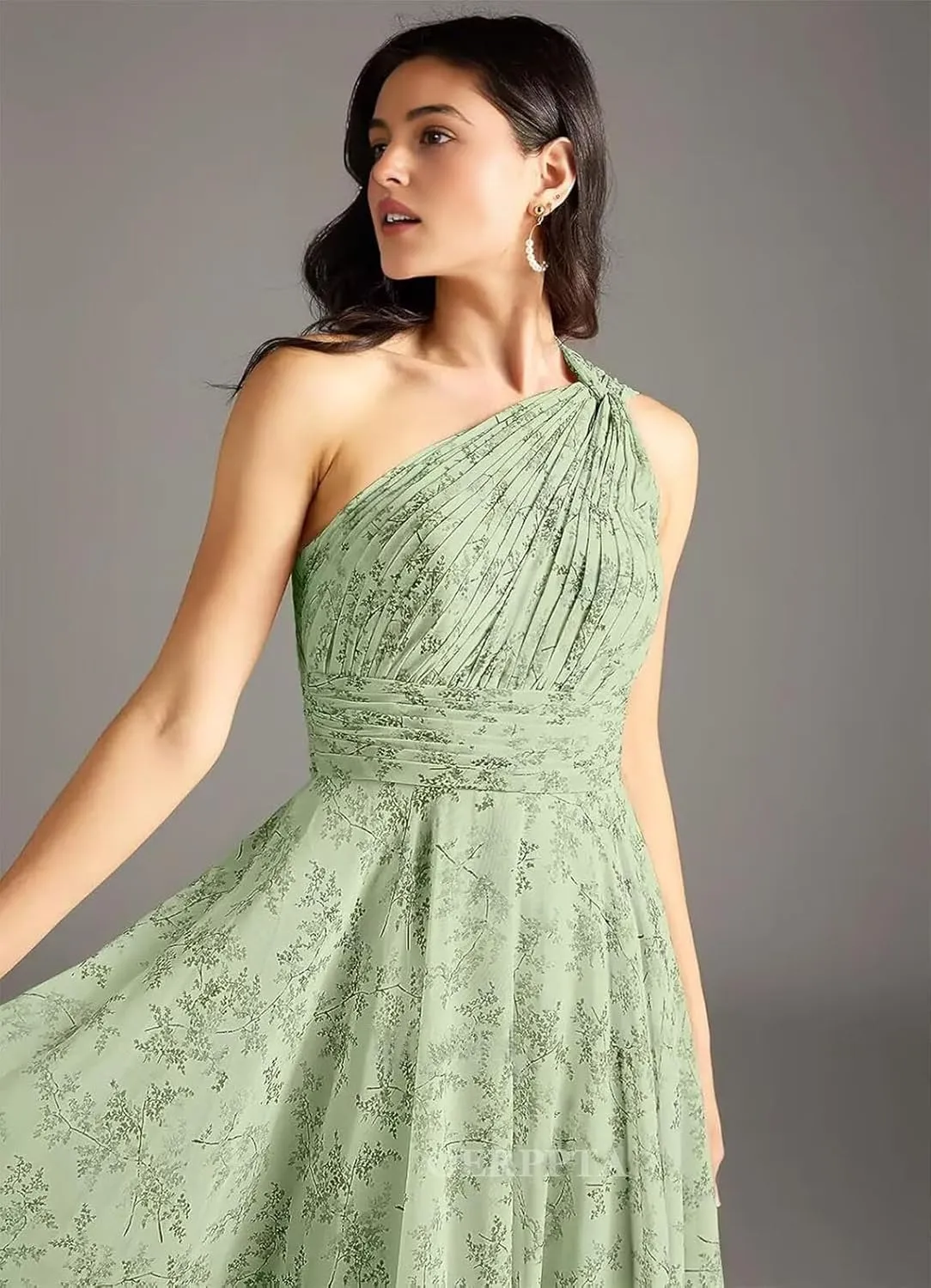One Shoulder Bridesmaid Dresses for Women Pleated Chiffon Formal Dresses A-Line Long Evening Gowns with Pockets