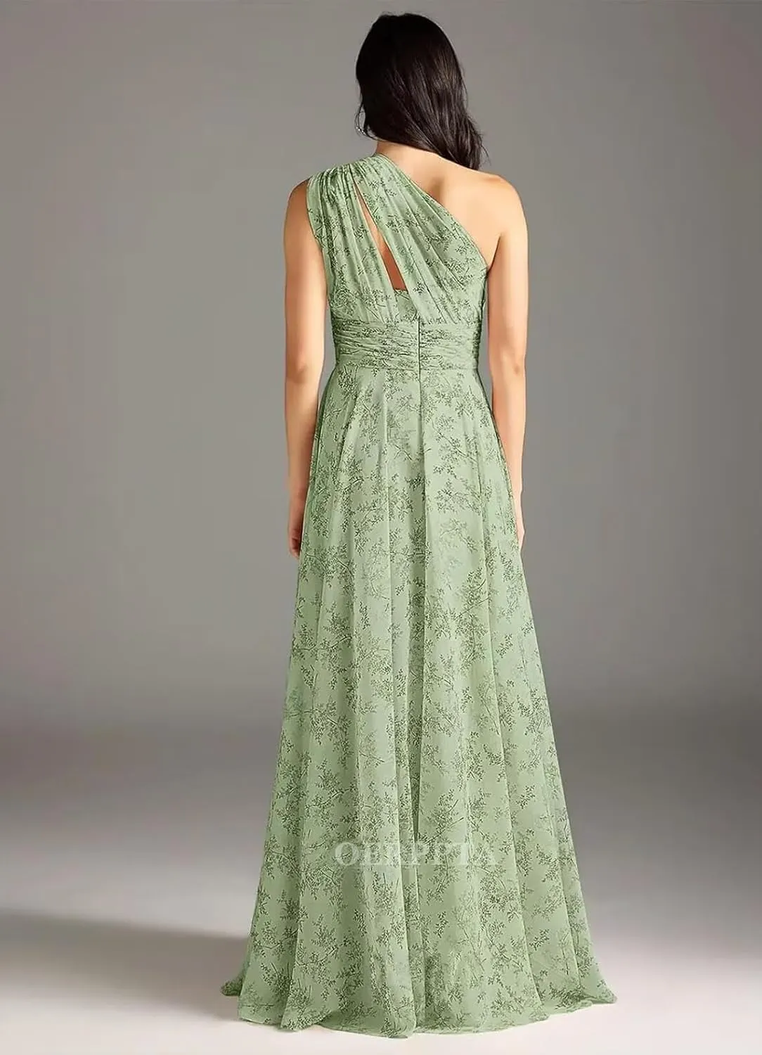 One Shoulder Bridesmaid Dresses for Women Pleated Chiffon Formal Dresses A-Line Long Evening Gowns with Pockets