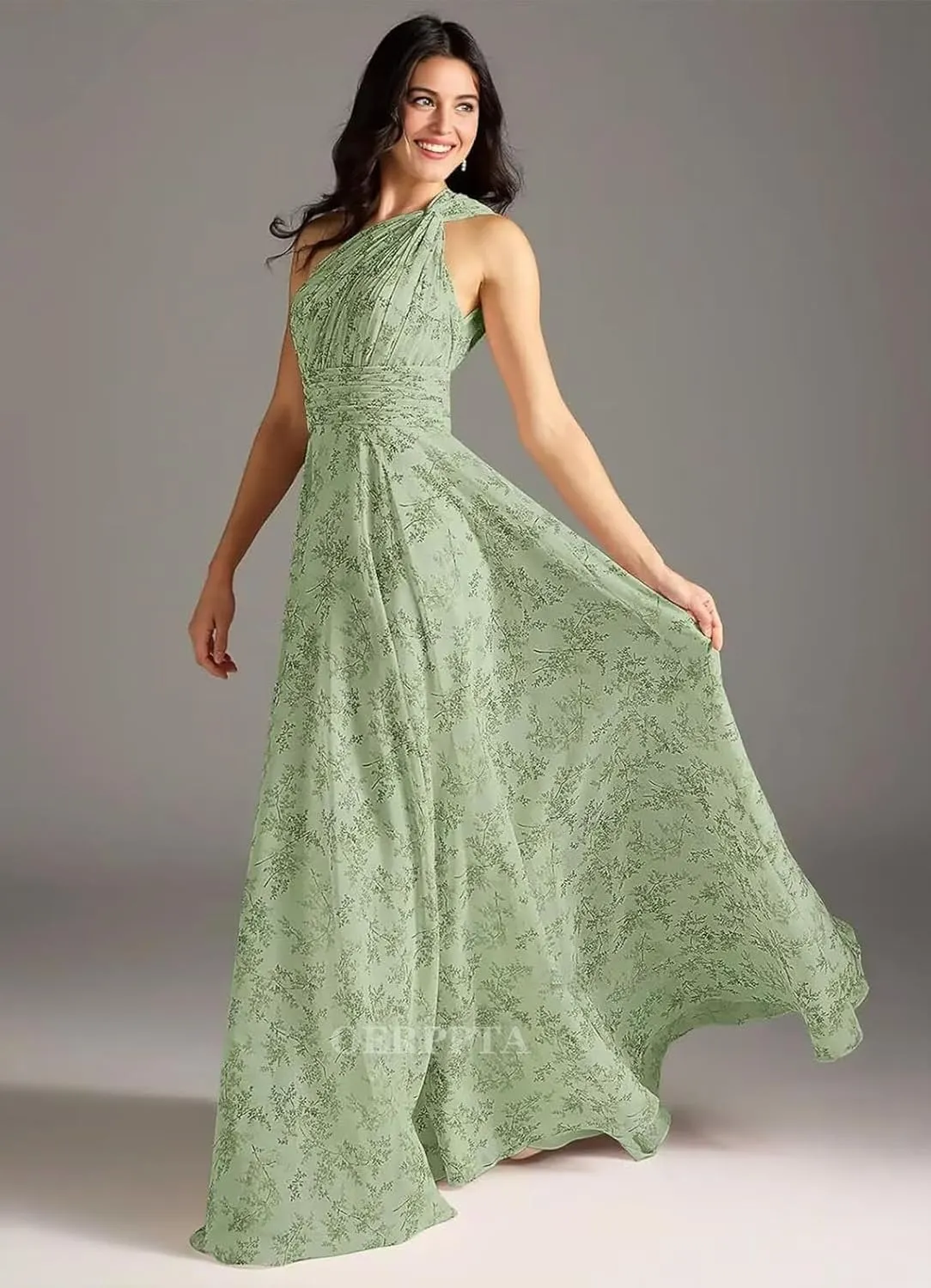 One Shoulder Bridesmaid Dresses for Women Pleated Chiffon Formal Dresses A-Line Long Evening Gowns with Pockets