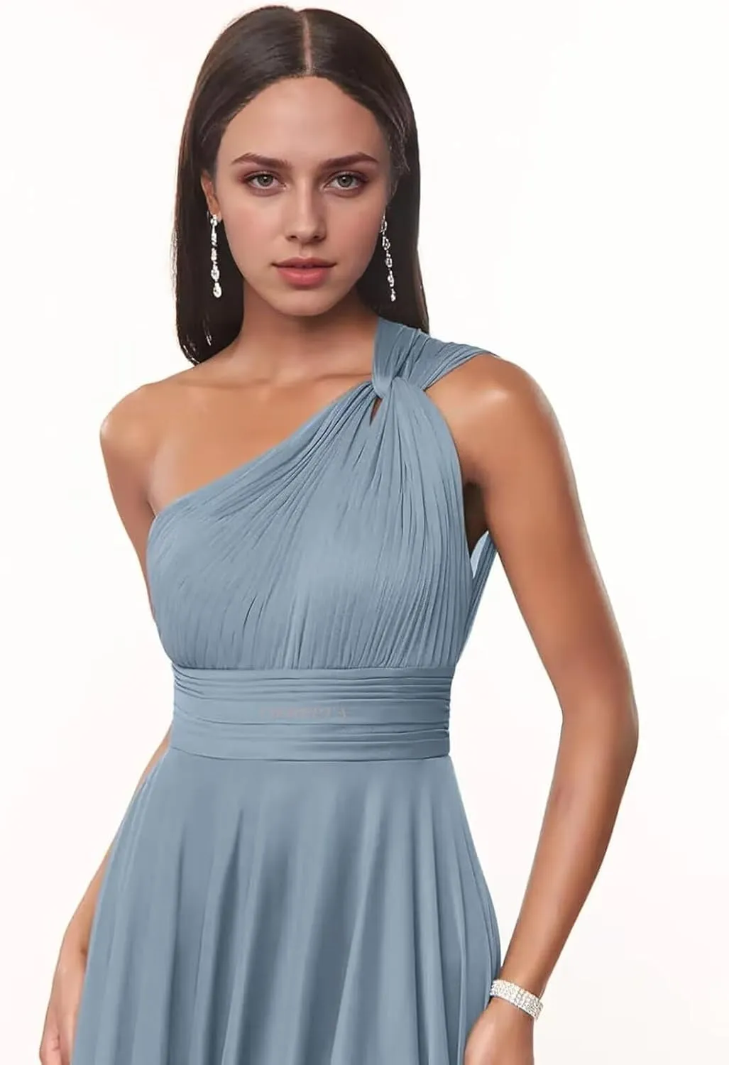 One Shoulder Bridesmaid Dresses for Women Pleated Chiffon Formal Dresses A-Line Long Evening Gowns with Pockets