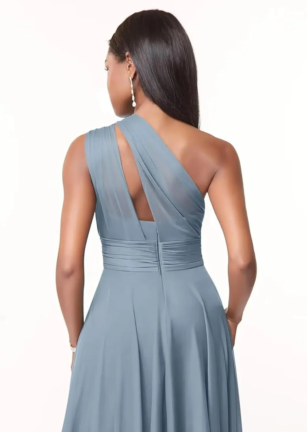 One Shoulder Bridesmaid Dresses for Women Pleated Chiffon Formal Dresses A-Line Long Evening Gowns with Pockets