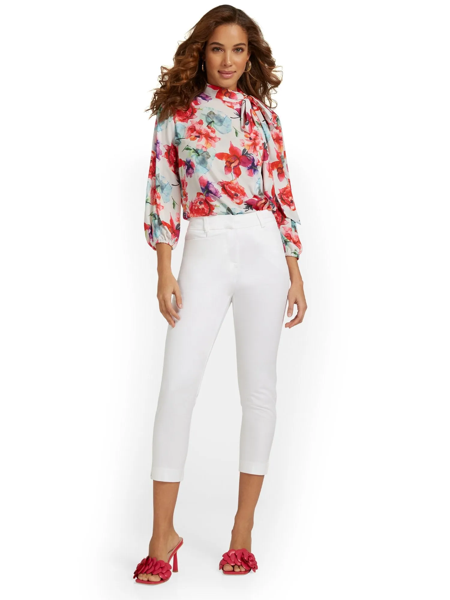 Petite High-Waisted White Capri Pant