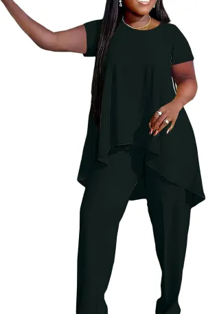 Plus Size 2 Piece Sets for Curvy Women Sexy Fall Long Sleeve Tops Wide Leg Pants Sets Sweatsuits Casual Tracksuits