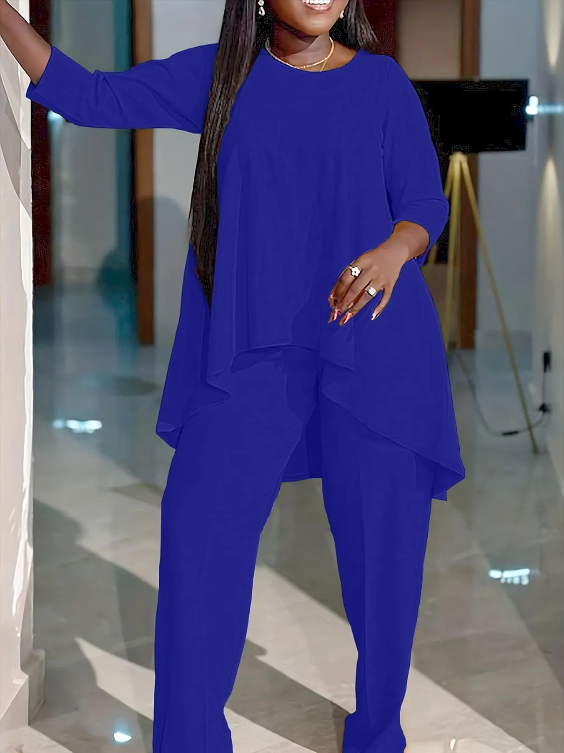 Plus Size 2 Piece Sets for Curvy Women Sexy Fall Long Sleeve Tops Wide Leg Pants Sets Sweatsuits Casual Tracksuits