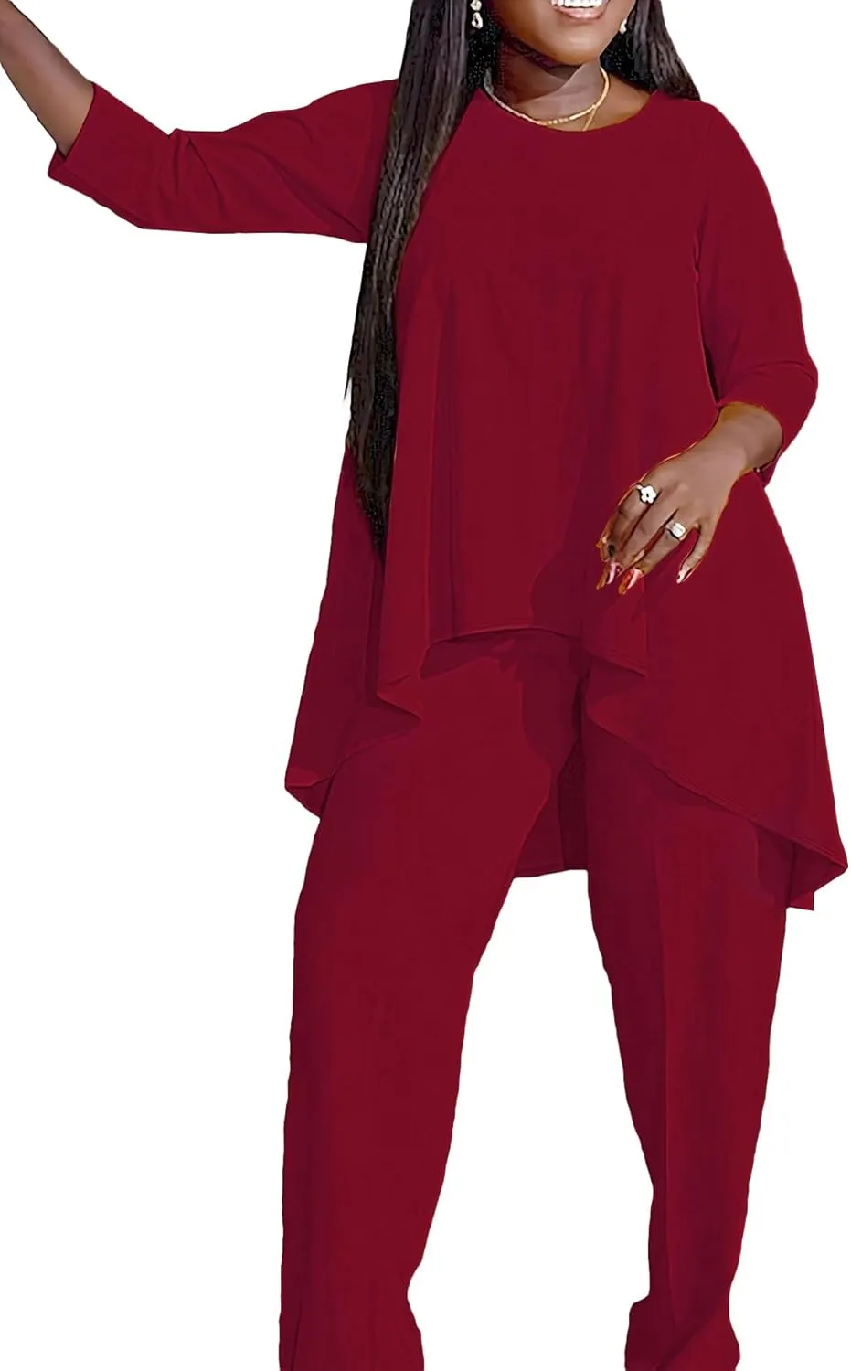 Plus Size 2 Piece Sets for Curvy Women Sexy Fall Long Sleeve Tops Wide Leg Pants Sets Sweatsuits Casual Tracksuits
