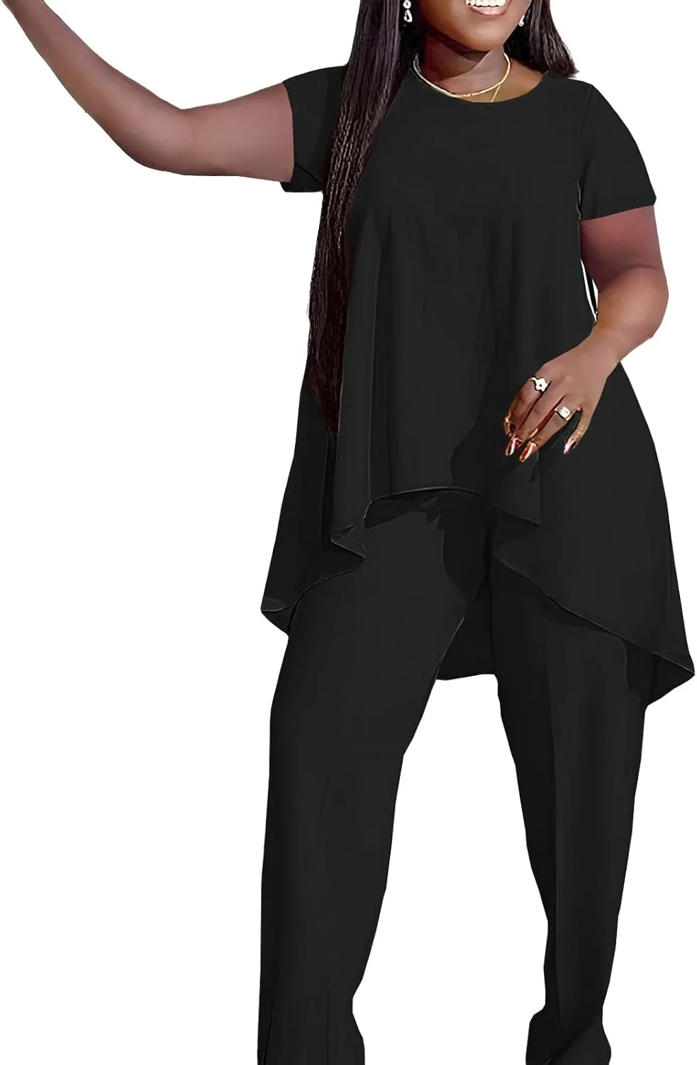 Plus Size 2 Piece Sets for Curvy Women Sexy Fall Long Sleeve Tops Wide Leg Pants Sets Sweatsuits Casual Tracksuits