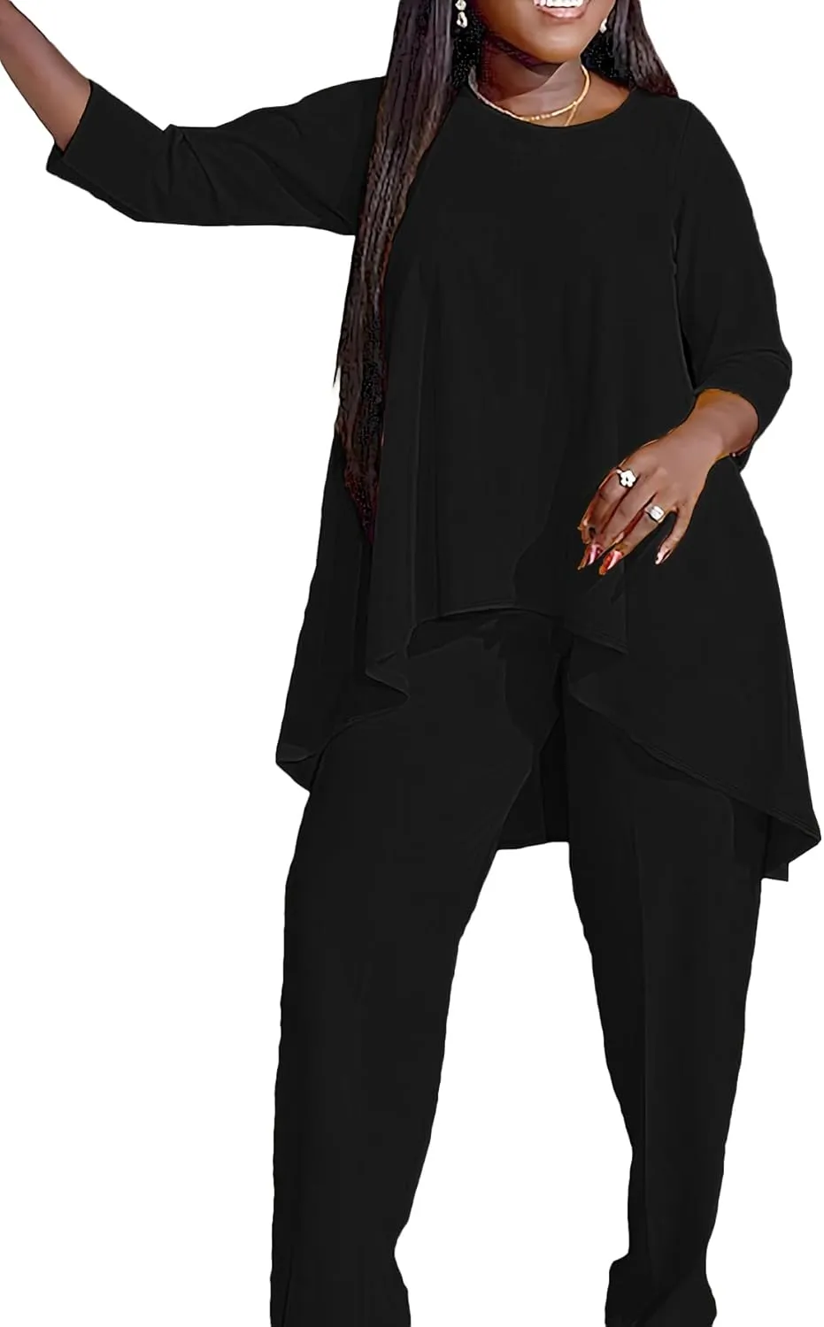 Plus Size 2 Piece Sets for Curvy Women Sexy Fall Long Sleeve Tops Wide Leg Pants Sets Sweatsuits Casual Tracksuits