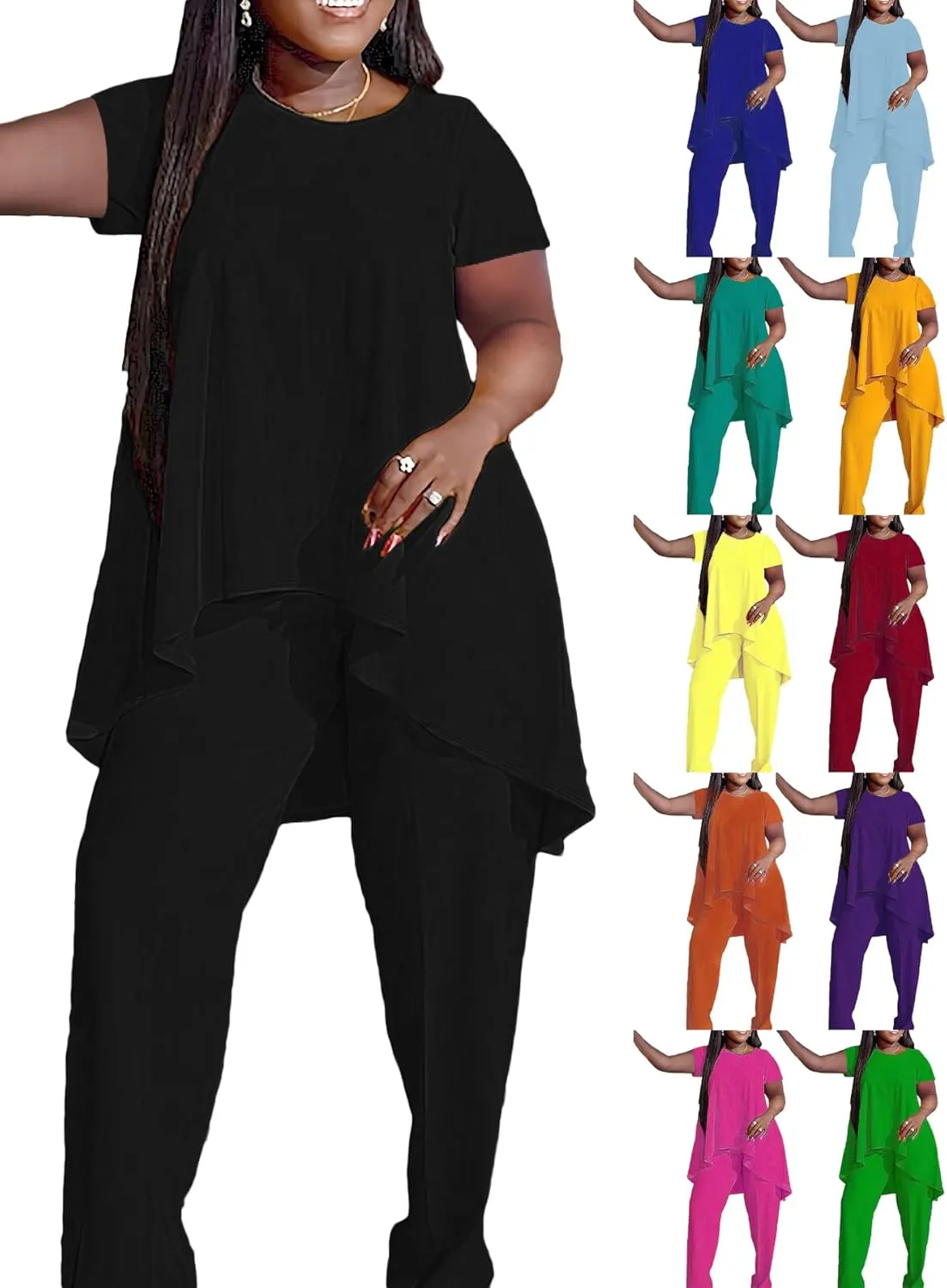 Plus Size 2 Piece Sets for Curvy Women Sexy Fall Long Sleeve Tops Wide Leg Pants Sets Sweatsuits Casual Tracksuits