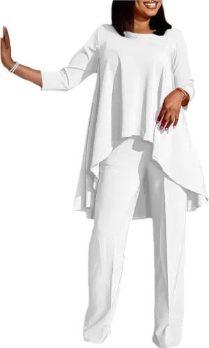 Plus Size 2 Piece Sets for Curvy Women Sexy Fall Long Sleeve Tops Wide Leg Pants Sets Sweatsuits Casual Tracksuits