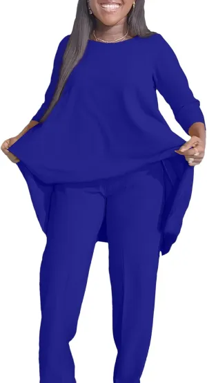 Plus Size 2 Piece Sets for Curvy Women Sexy Fall Long Sleeve Tops Wide Leg Pants Sets Sweatsuits Casual Tracksuits