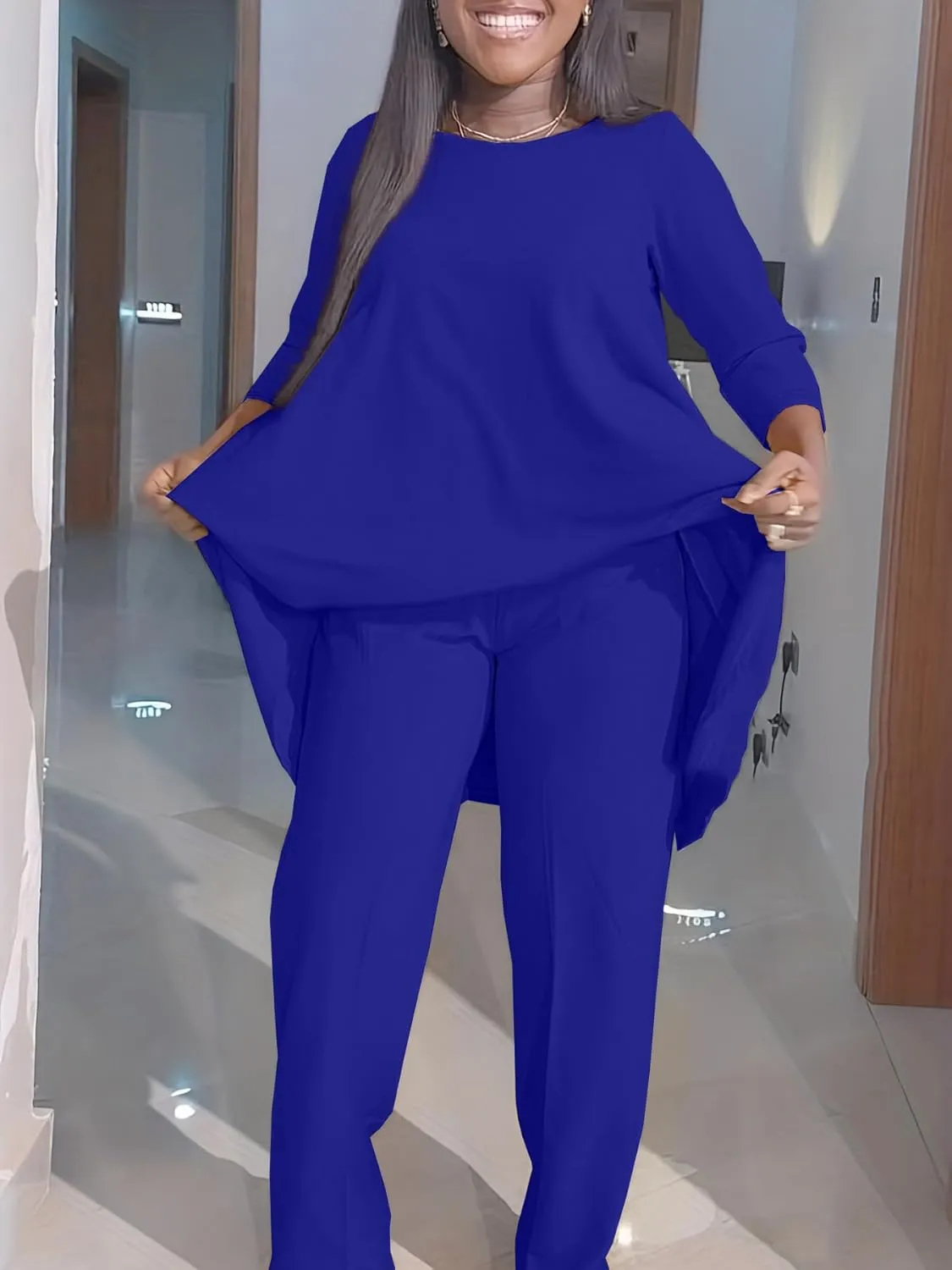 Plus Size 2 Piece Sets for Curvy Women Sexy Fall Long Sleeve Tops Wide Leg Pants Sets Sweatsuits Casual Tracksuits