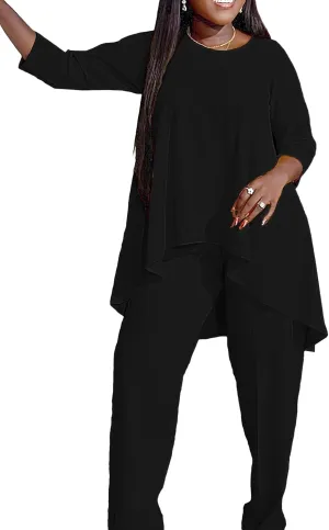 Plus Size 2 Piece Sets for Curvy Women Sexy Fall Long Sleeve Tops Wide Leg Pants Sets Sweatsuits Casual Tracksuits