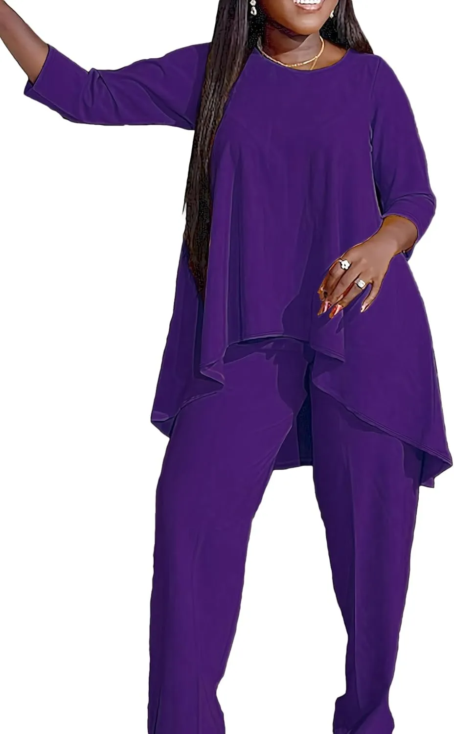 Plus Size 2 Piece Sets for Curvy Women Sexy Fall Long Sleeve Tops Wide Leg Pants Sets Sweatsuits Casual Tracksuits