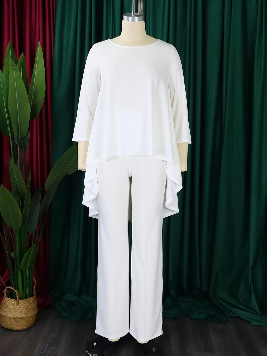 Plus Size 2 Piece Sets for Curvy Women Sexy Fall Long Sleeve Tops Wide Leg Pants Sets Sweatsuits Casual Tracksuits