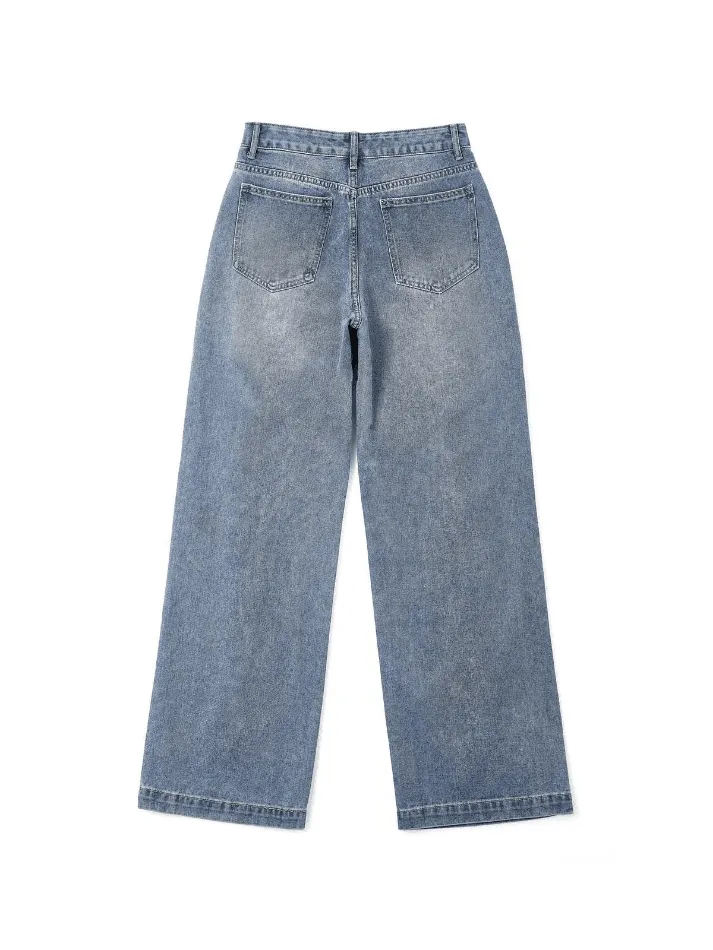 Pocket Design Blue Wash Boyfriend Jeans