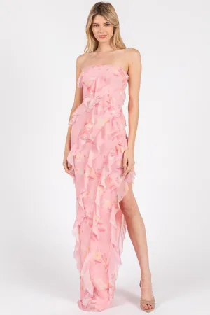 Power Mesh Ruffle Maxi Dress