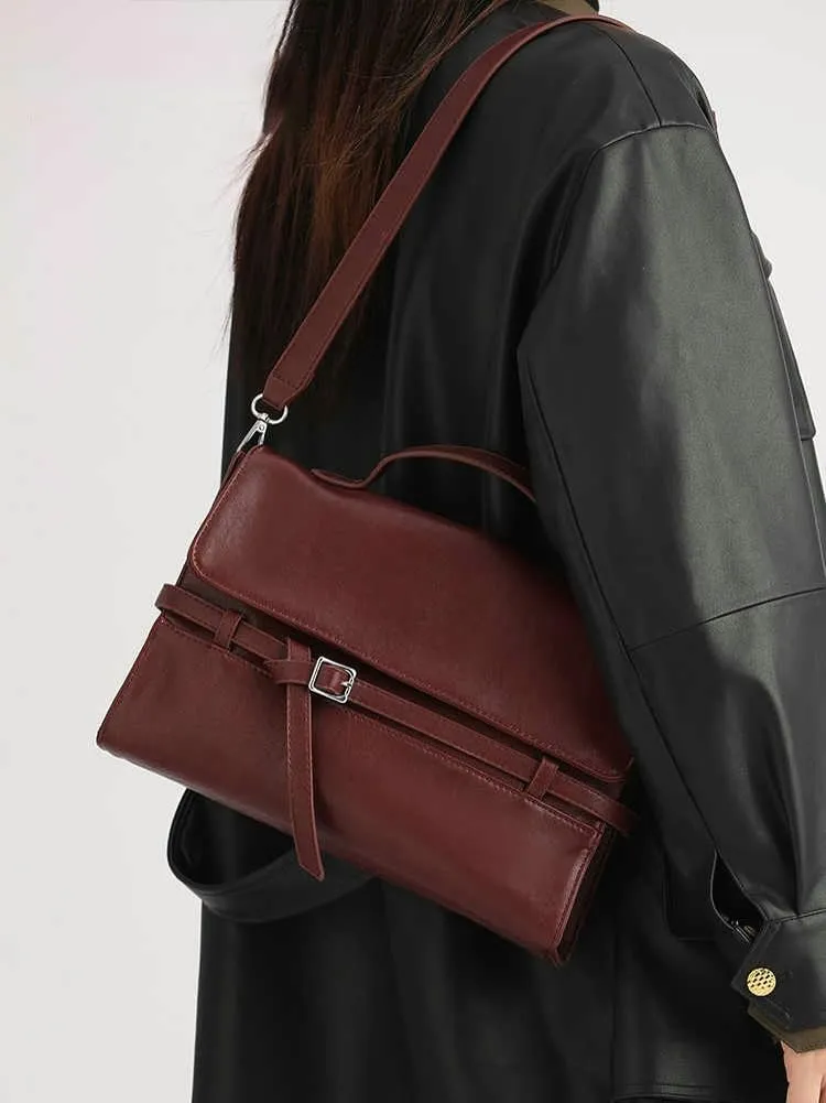 PU Leather Belted Top-handle Satchel Shoulder Bags Vintage Work Tote Purses for Women 2025 Crossbody Handbags Hobo Bag