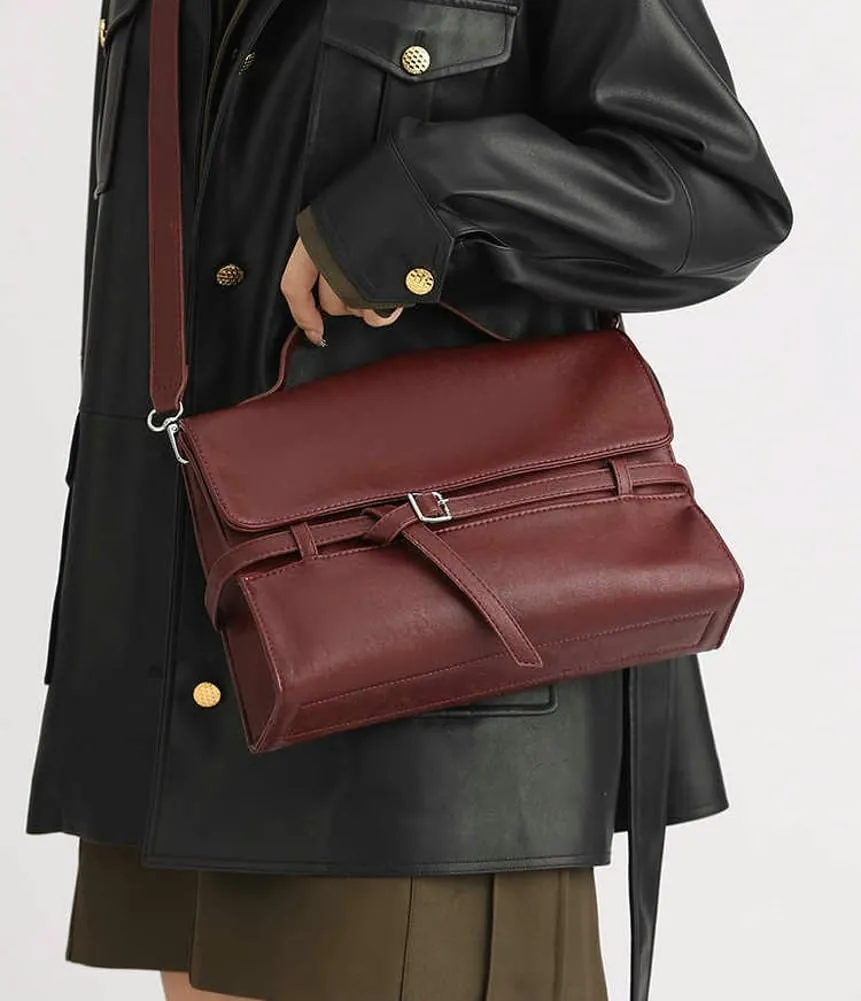 PU Leather Belted Top-handle Satchel Shoulder Bags Vintage Work Tote Purses for Women 2025 Crossbody Handbags Hobo Bag