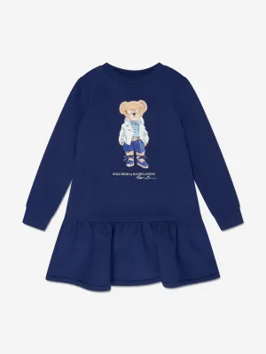 Ralph Lauren Girls Bear Fleece Dress in Navy