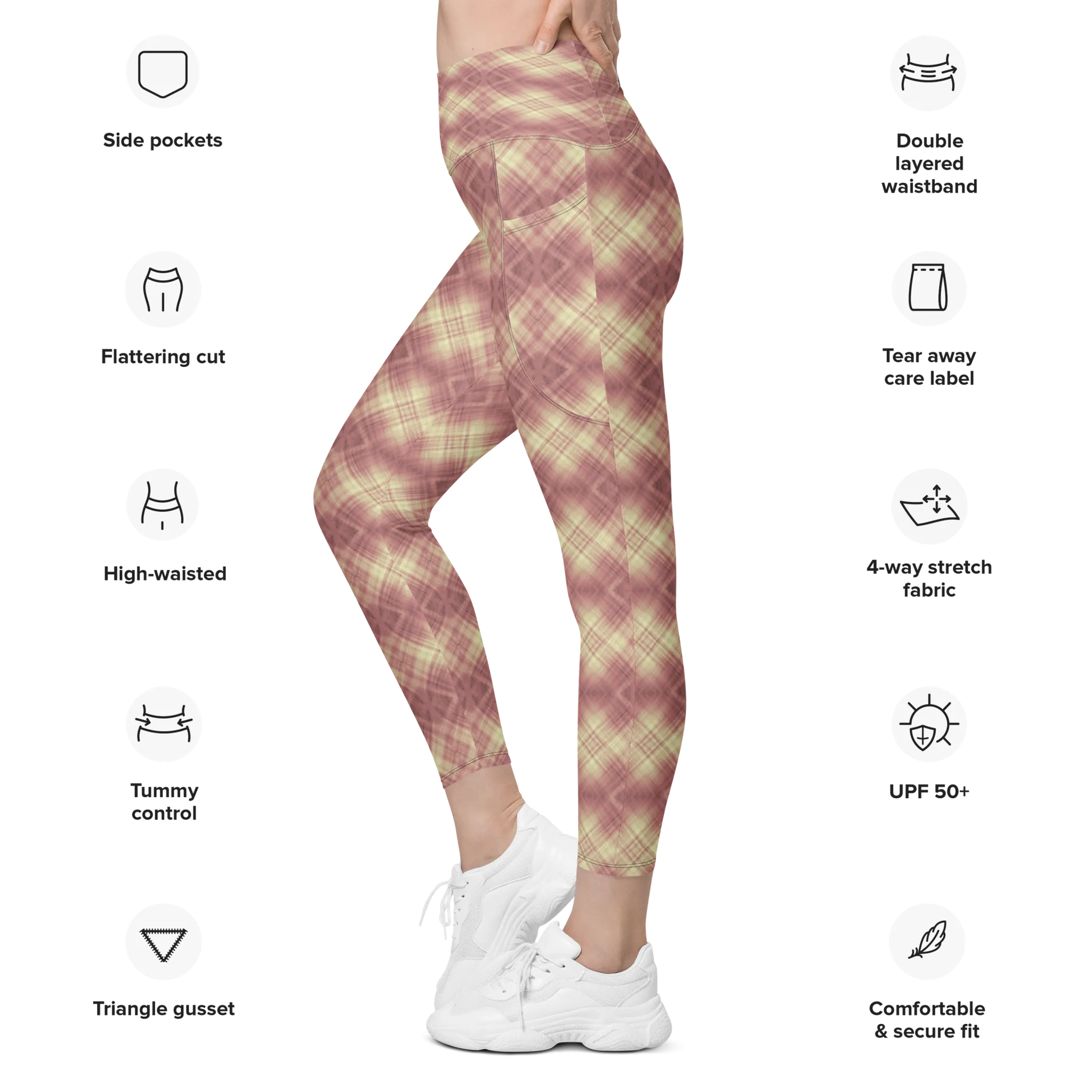 Recursia Argyle Rewired I Leggings With Pockets In Pink