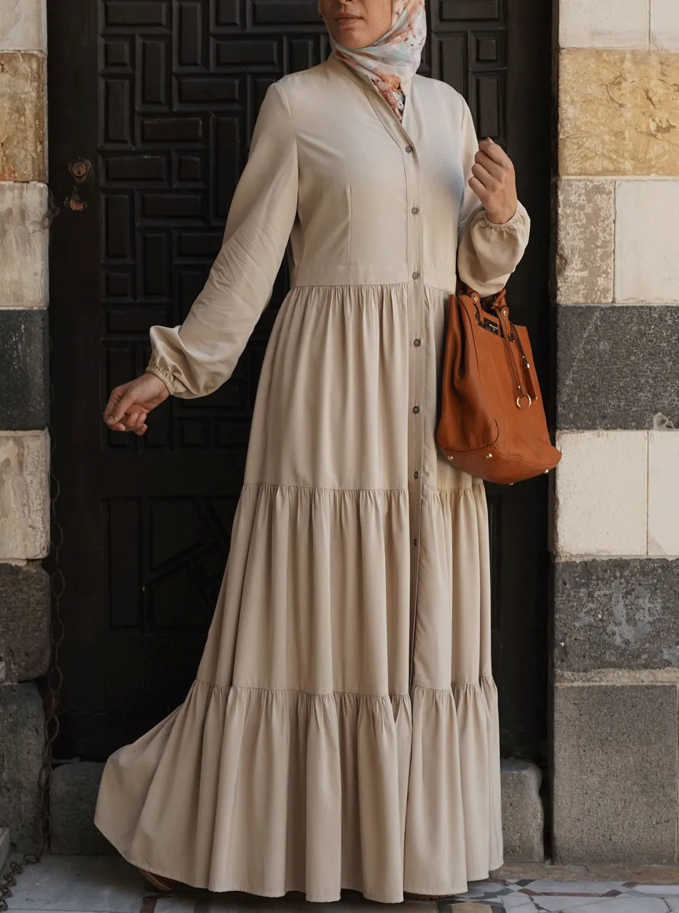 Ruffled Buttoned Maxi Dress