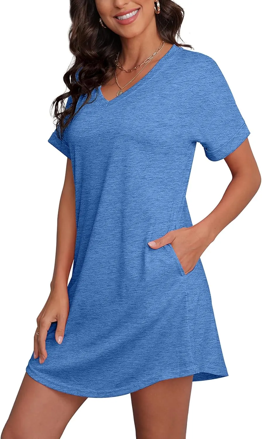SAMPEEL Summer Dresses for Women Short Sleeve with Pockets T Shirt with Pockets