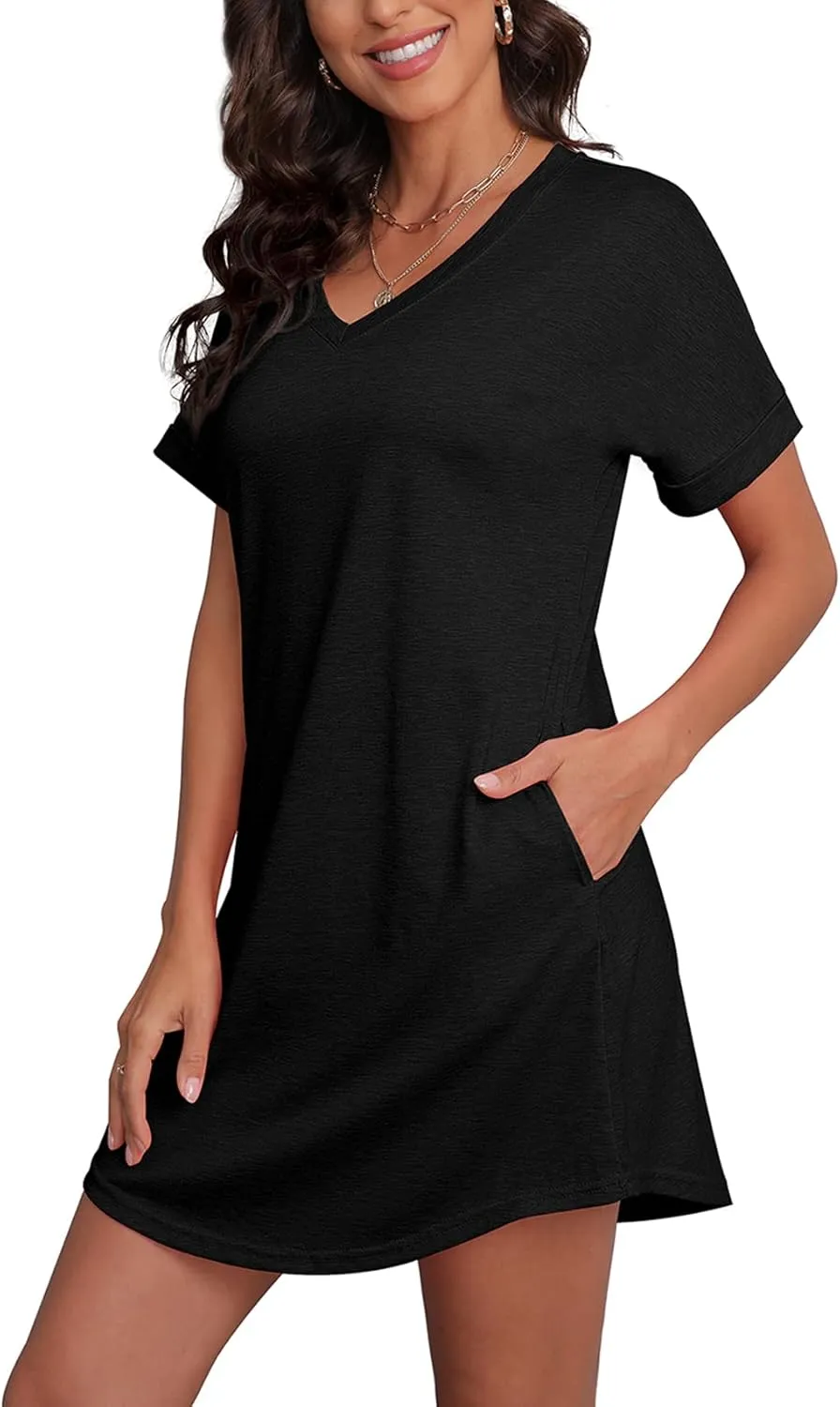 SAMPEEL Summer Dresses for Women Short Sleeve with Pockets T Shirt with Pockets