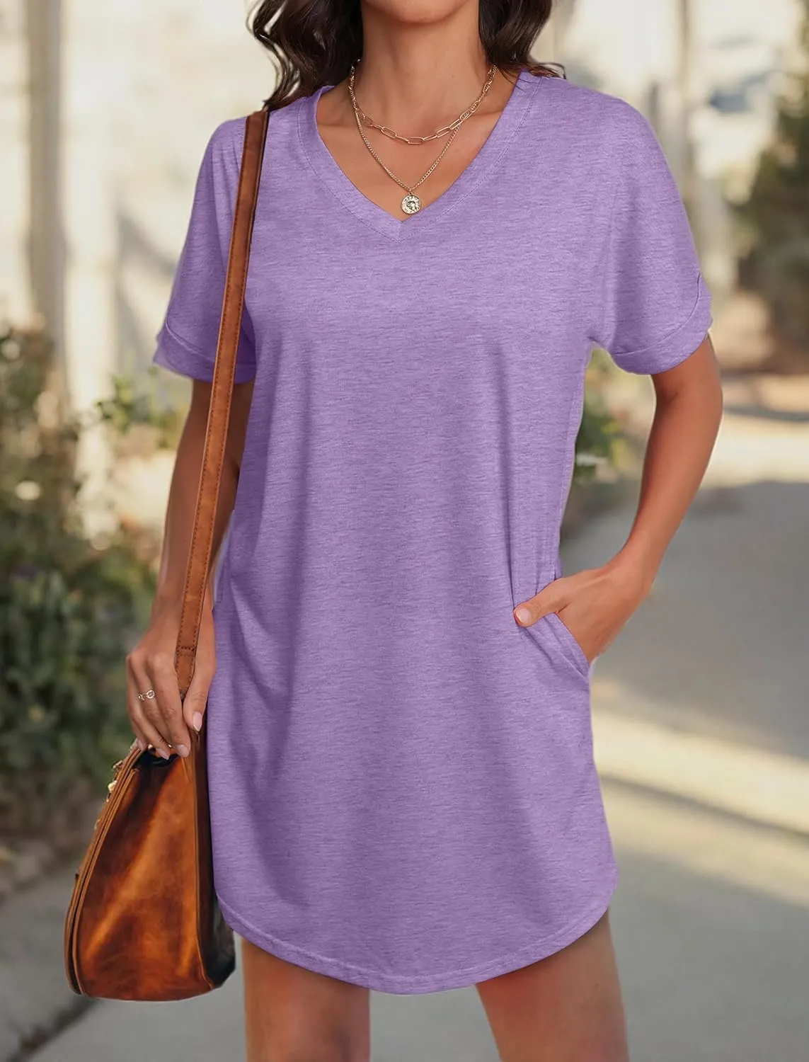 SAMPEEL Summer Dresses for Women Short Sleeve with Pockets T Shirt with Pockets
