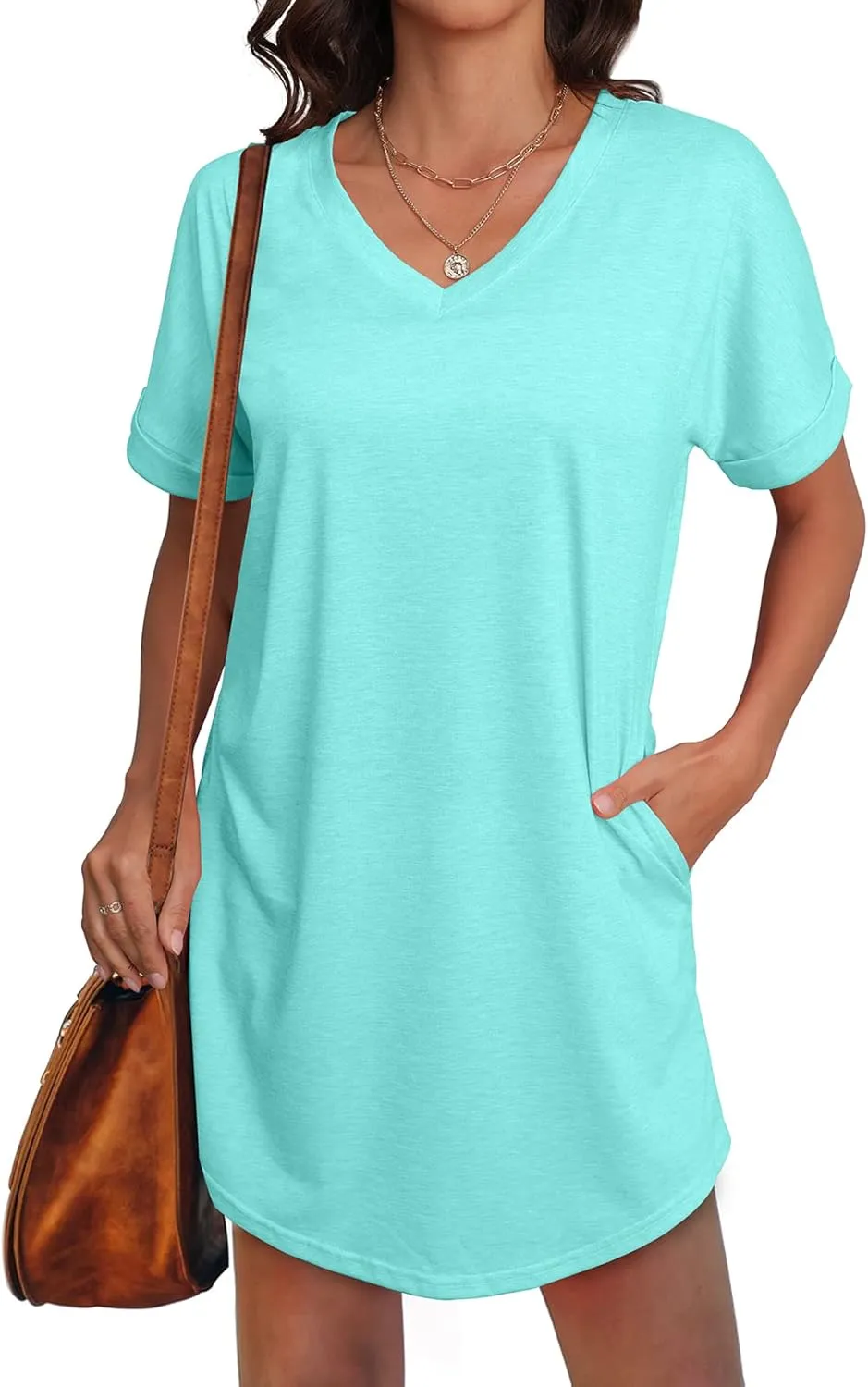 SAMPEEL Summer Dresses for Women Short Sleeve with Pockets T Shirt with Pockets