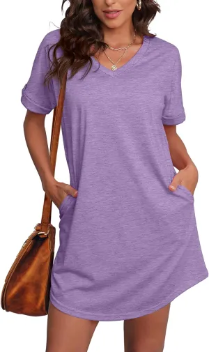 SAMPEEL Summer Dresses for Women Short Sleeve with Pockets T Shirt with Pockets