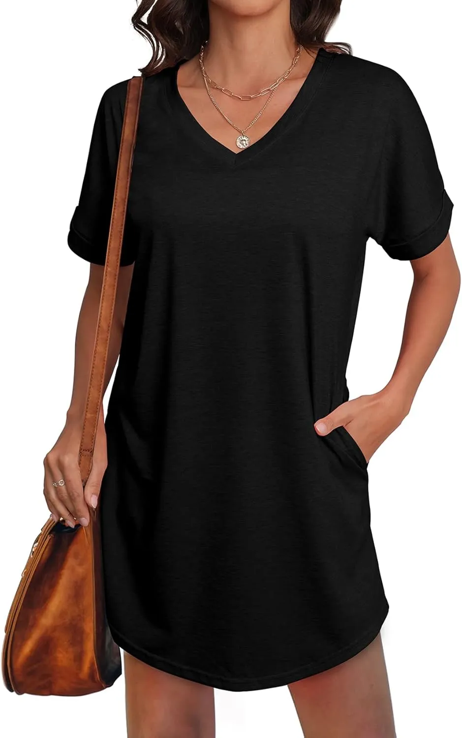 SAMPEEL Summer Dresses for Women Short Sleeve with Pockets T Shirt with Pockets